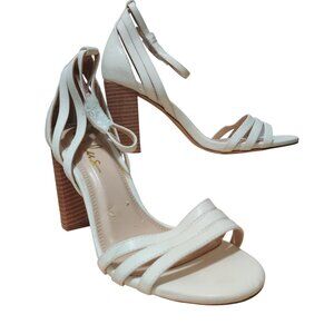 Lulus 7.5 White Strappy Block Heel Sandals Bridal Minimalist Prom Evening Shoe